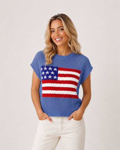 Viral American Flag Knit Top